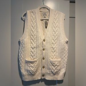 J. Crew Rugged merino wool-blend cable-knit sweater-vest NWT Cream